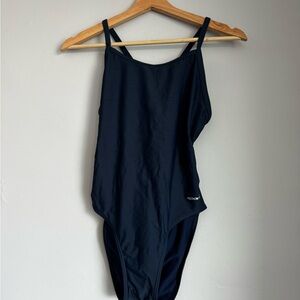 Sporti Solid Piped Thin Strap One Piece Swimsuit